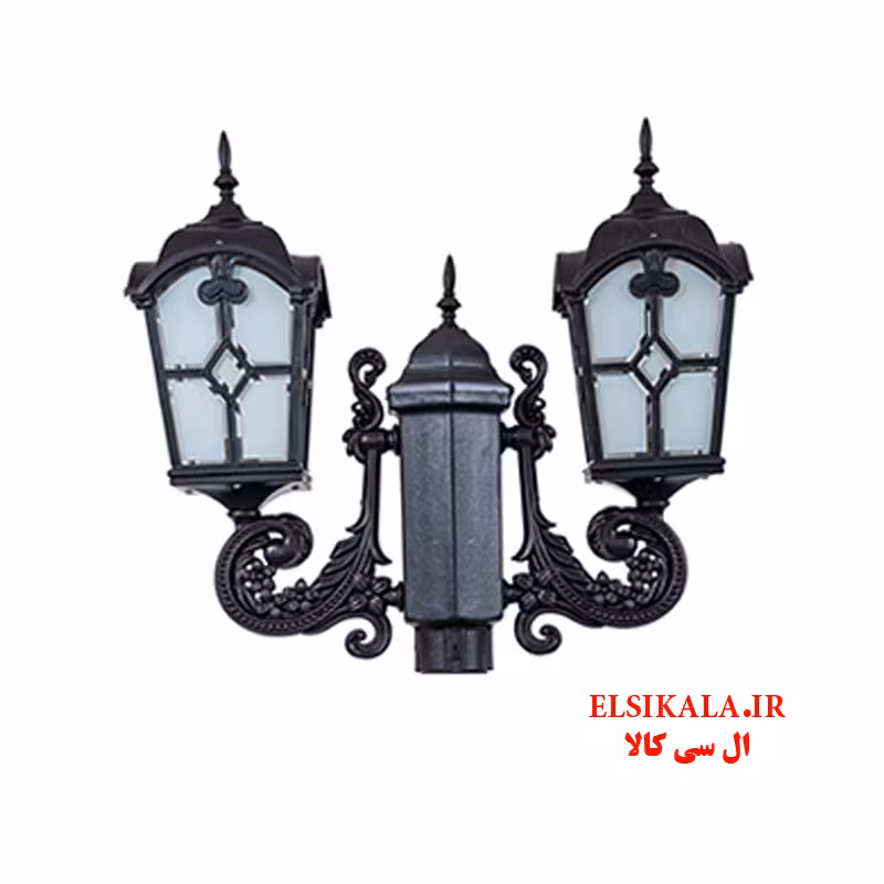 چراغ حیاطی مدل کلبه دو شعله مشکی سفید