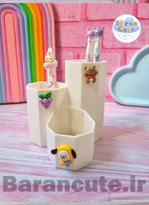 جاقلمی فانتزی سه قسمته پیکسل دار رنگ شیری