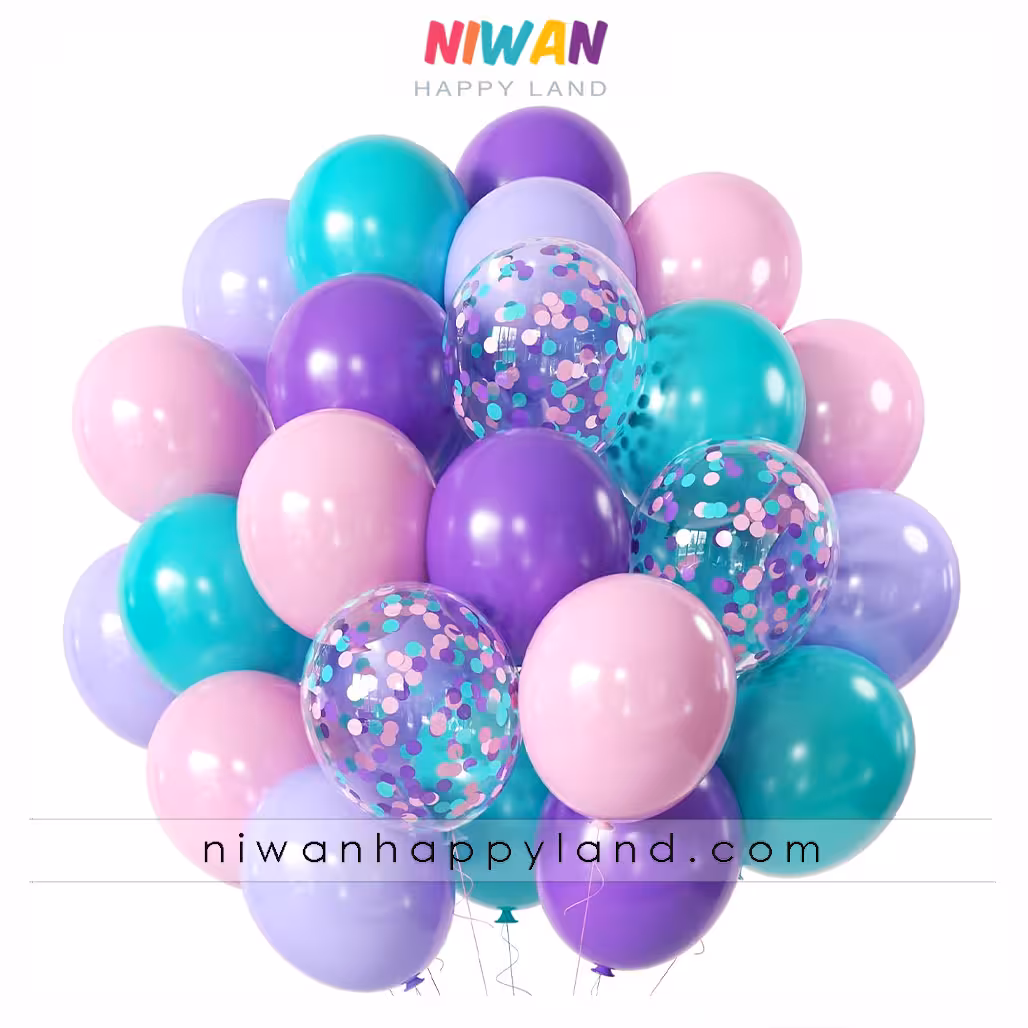 پک بادکنک صورتی بنفش سبزآبی 25عددی