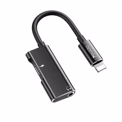 مبدل یسیدو دوکاره لایتنینگ به سوکت شارژ و Aux مدل Yesido YAU11