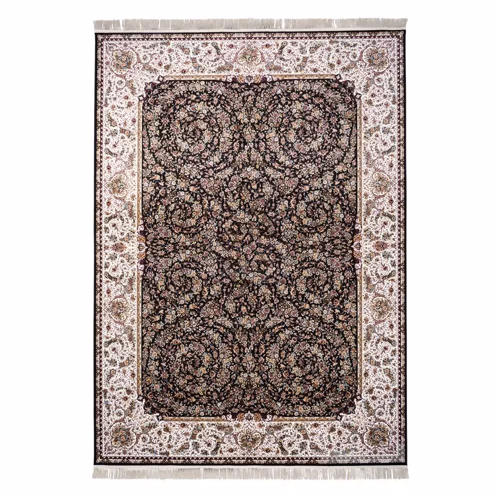 فرش ماشینی طرح گل فرنگ سرمه ای 1200 شانه