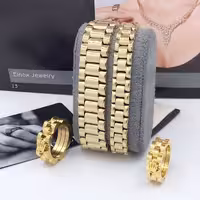 ست دستبند و انگشتر رولکس زنانه و مردانه طلایی 450540630