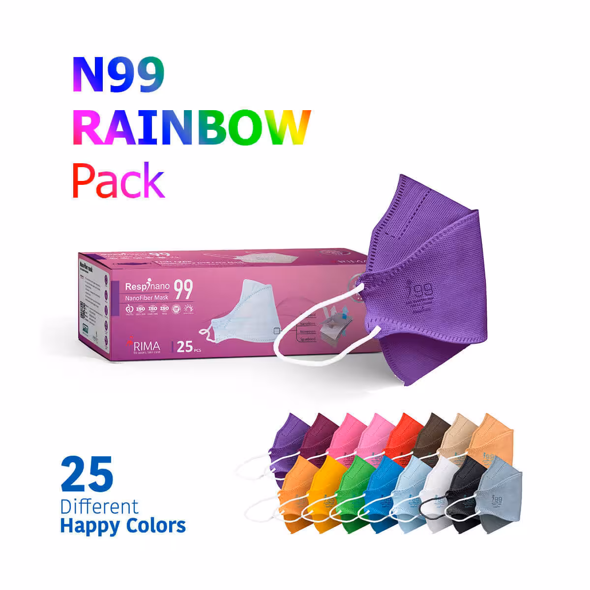 ماسک سه بعدی N99 رسپی نانو مدل فیش اندازه بزرگ (رنگین کمان)
