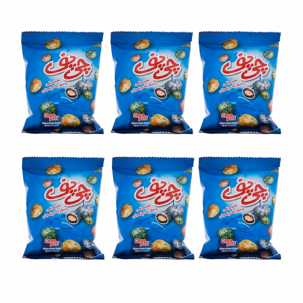چی پف تخم مرغی با مغز بادام زمینی چی توز 52 گرمی بسته 30 عددی