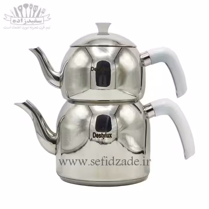 کتری و قوری لوله دار دستی لوکس 802 دسته سفید 2.5 لیتری