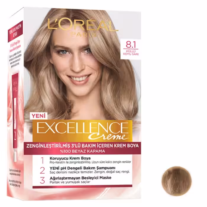 کیت رنگ مو لورآل مدل Excellence شماره 8.1 حجم 48 میلی لیتر رنگ دودی بلوند