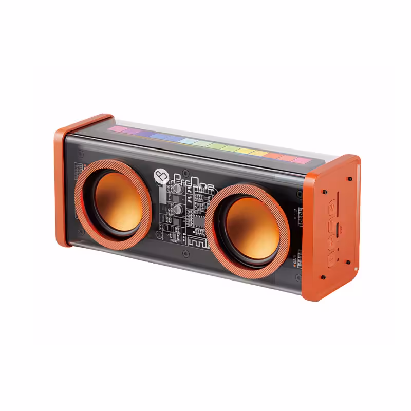 اسپیکر بلوتوثی قابل حمل پرووان مدل psb4117، مدت زمان پخش 2 تا 6 ساعت، نسخه بلوتوث 5.3، منبع انرژی باتری لیتیومی، مدت زمان شارژ شدن 2 ساعت، درگاه ارتباطی شامل USB Type-C، دارای رادیو و نورپردازی RGB