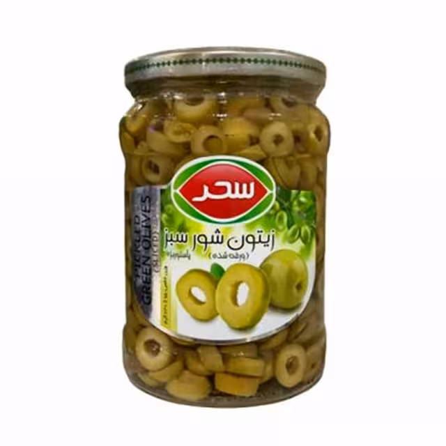 زیتون شور سبز ورقه شده سحر 630 گرمی