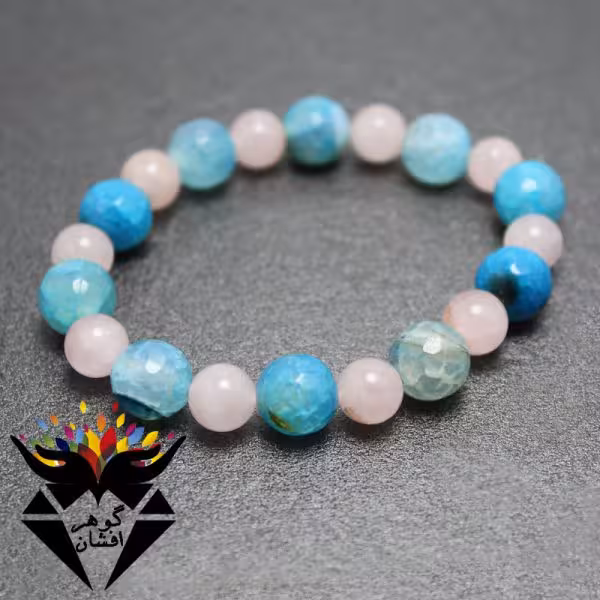 دستبند عقیق آبی و کوارتز صورتی خوشرنگ کد D_1539