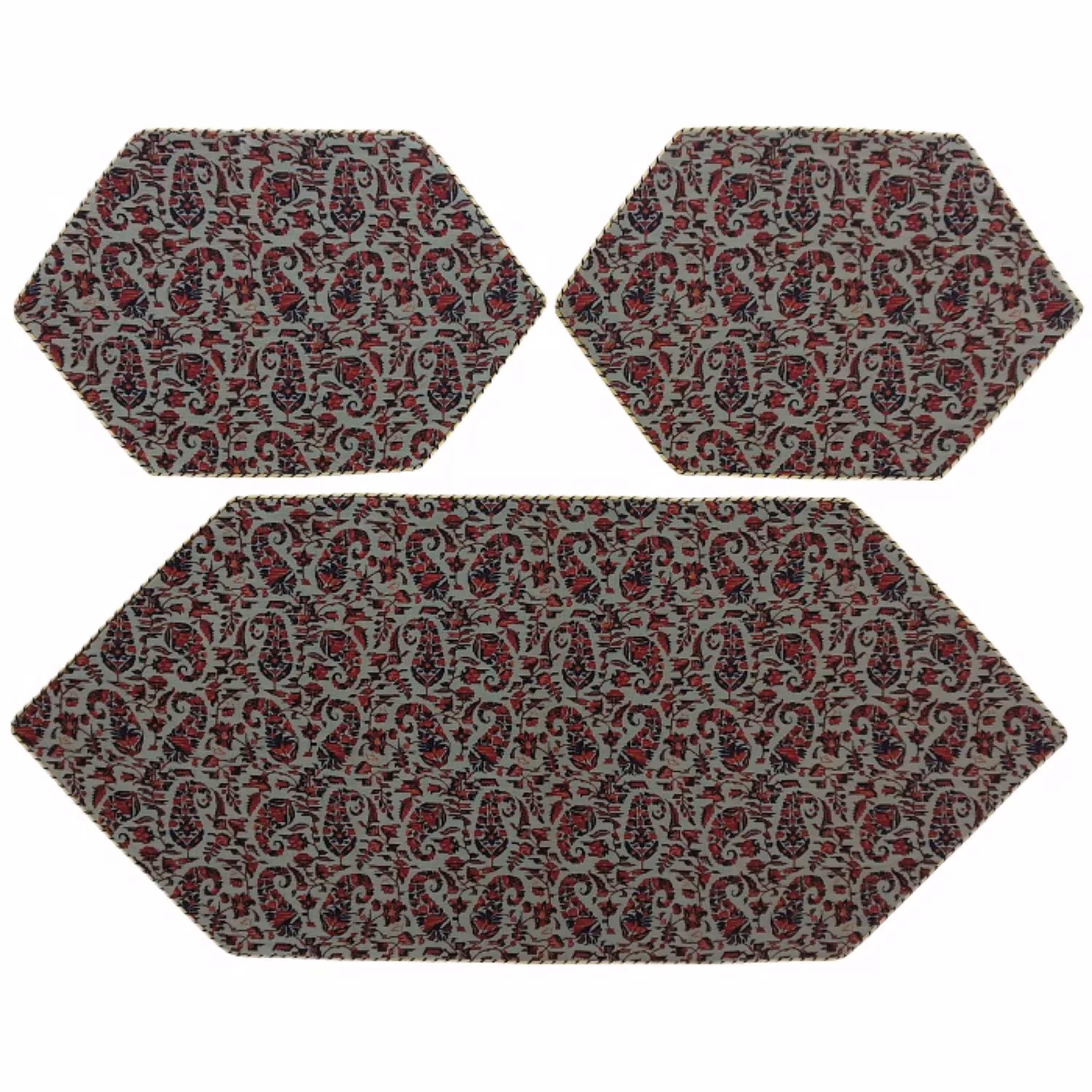 رومیزی سرویس ترمه ابریشم  کد TRSETE56  نفیس  رنگ طوسی خاکی  آستر کرم