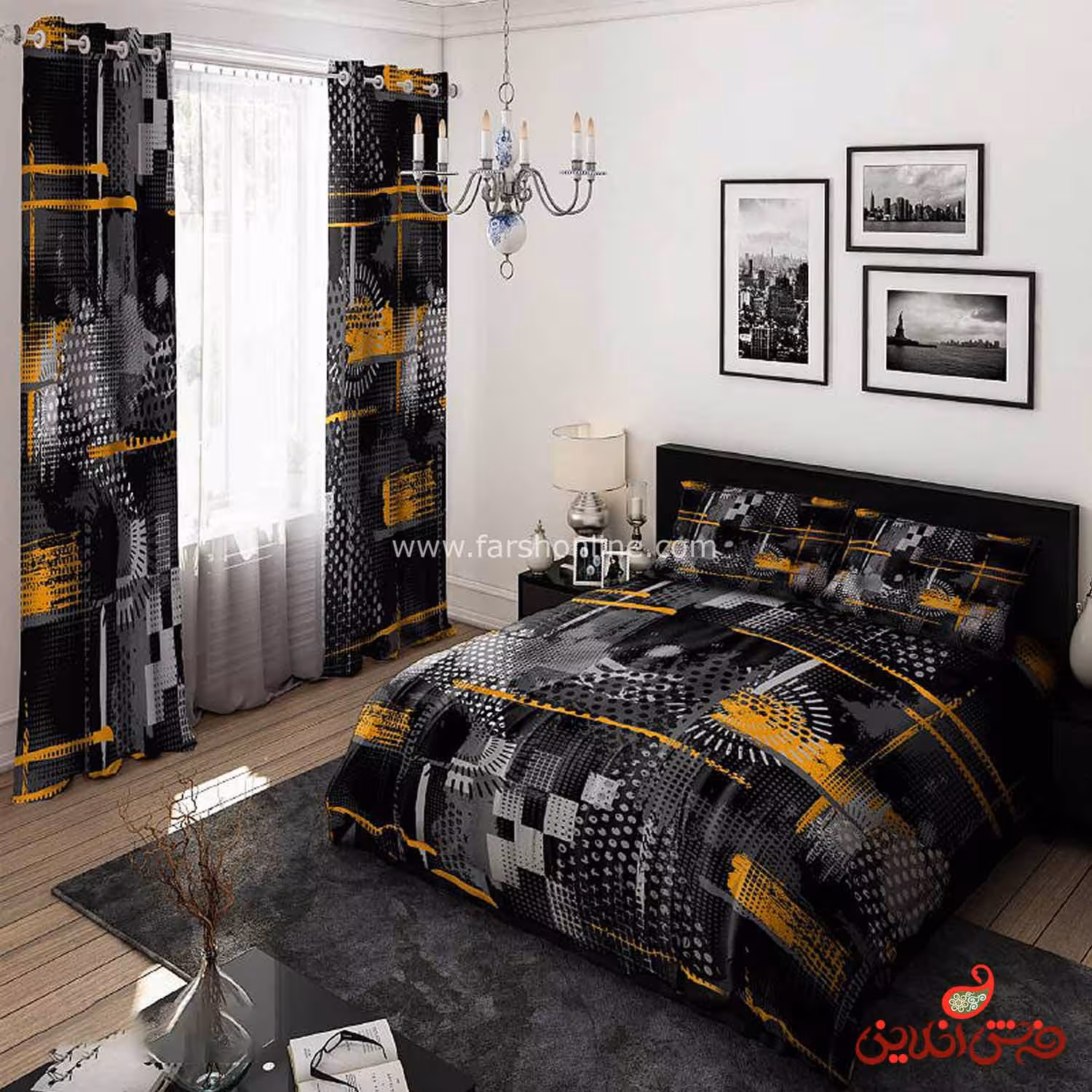 روتختی طرح فانتزی مشکی و زرد کد 15353