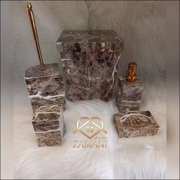 ست 5 تیکه سطل . فرچه . جا مایع . جا مسواکی . جا صابونی طرح سنگ کد 207