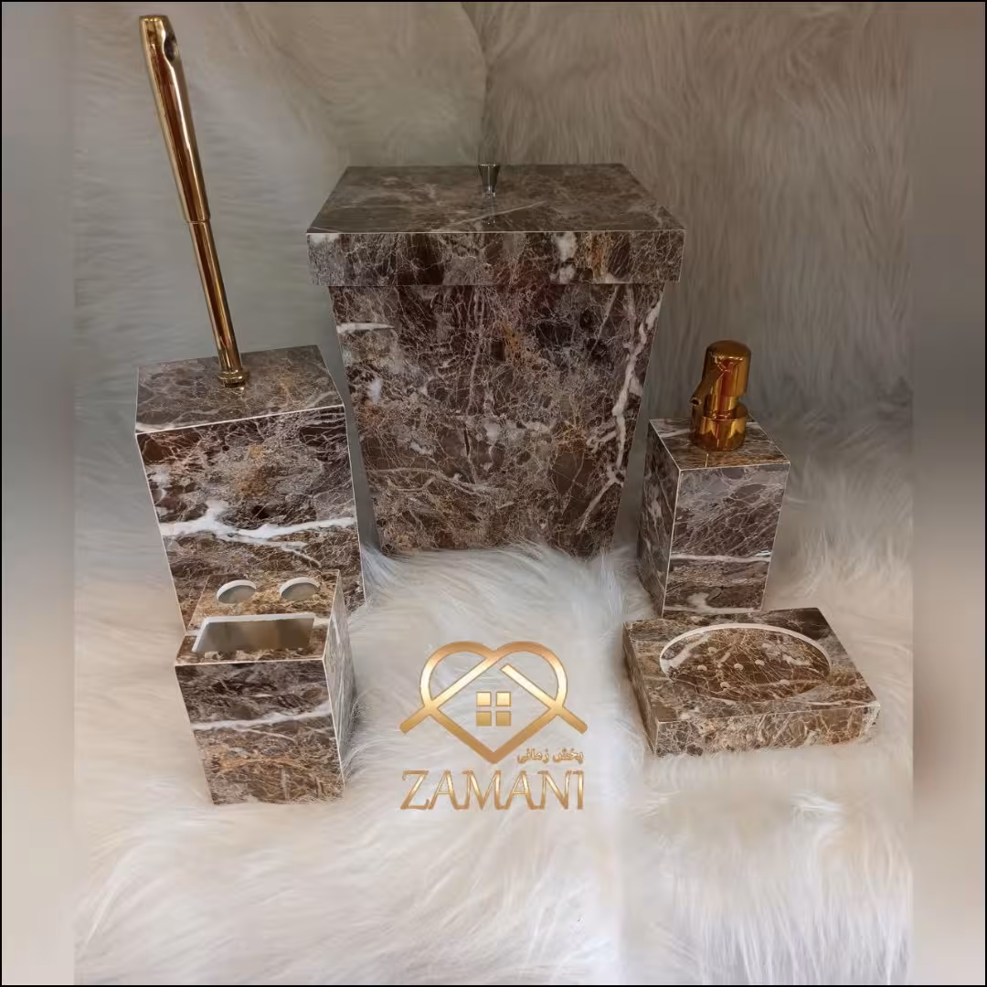 ست 5 تیکه سطل فرچه جا مایع جا مسواکی جا صابونی طرح سنگ کد 207