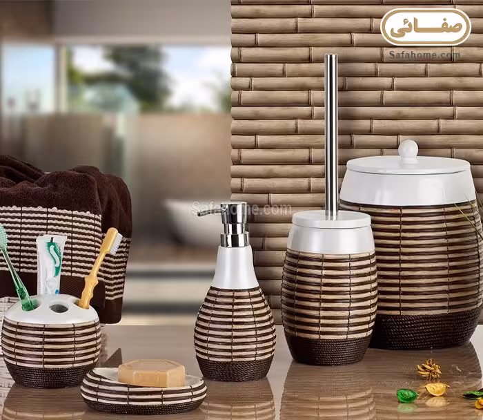 سرویس بهداشتی 5 تکه رزین قهوه ای طرح Barok