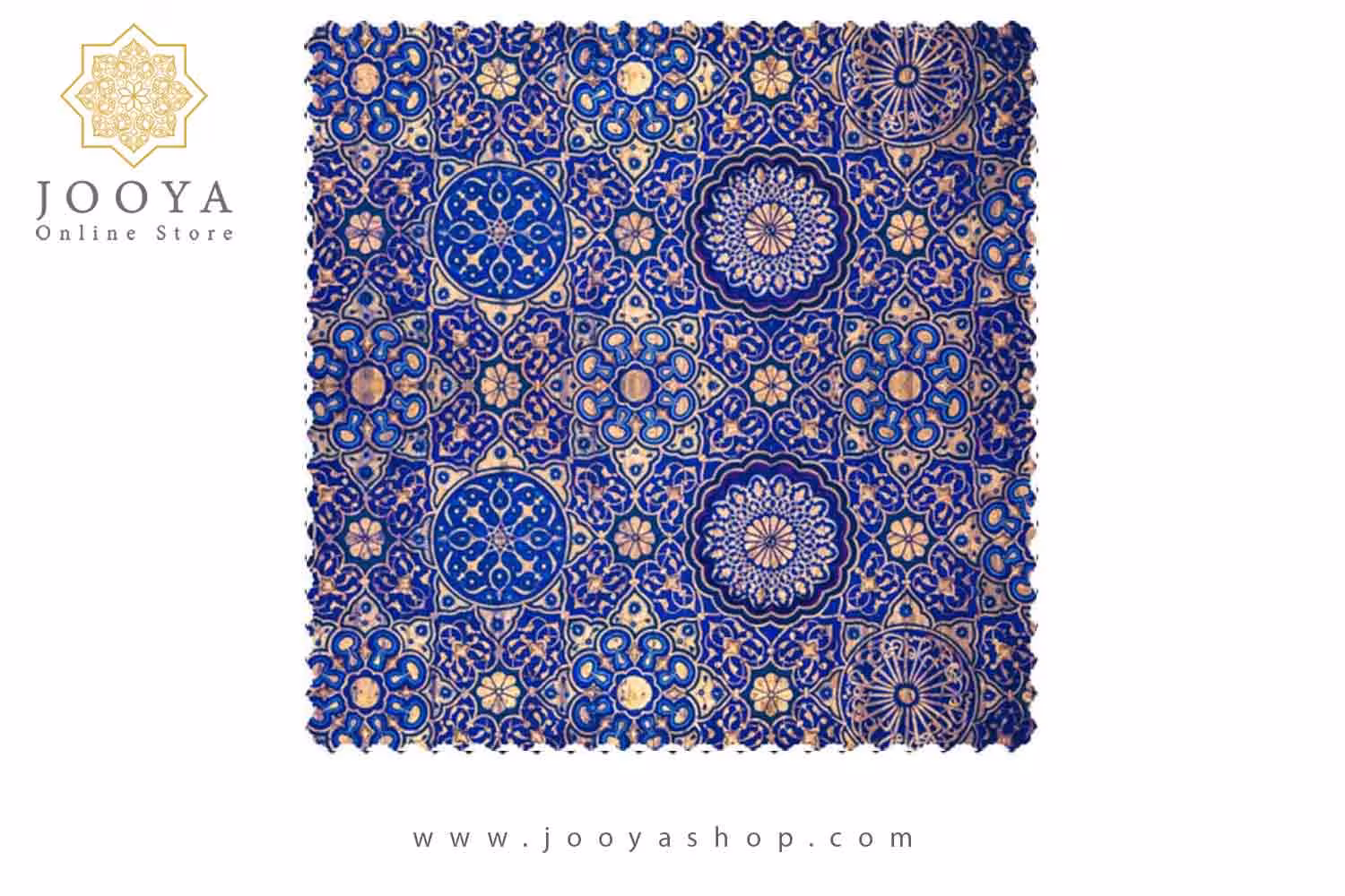 رومیزی مخمل مربع مهر و کاشی طلایی