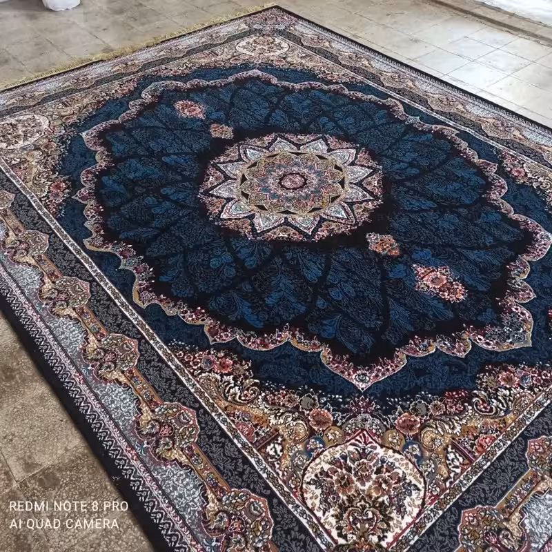 فرش ماشینی 6متری کاشان نقشه شیدا سرمه ایی(ارسال رایگان)