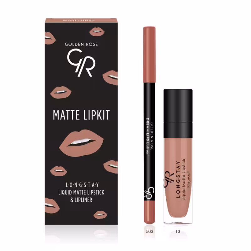 كيت رژلب مايع و مداد لب مات گلدن رز Warm Nude،ترکیه