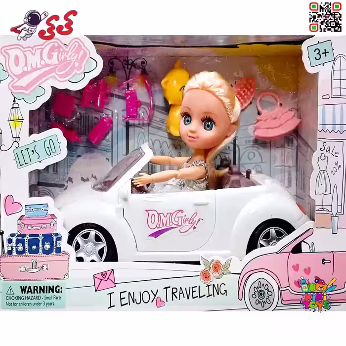 اسباب بازی ماشین باربی سفید و باربی مفصلی FASHION SPORTS CAR 58031