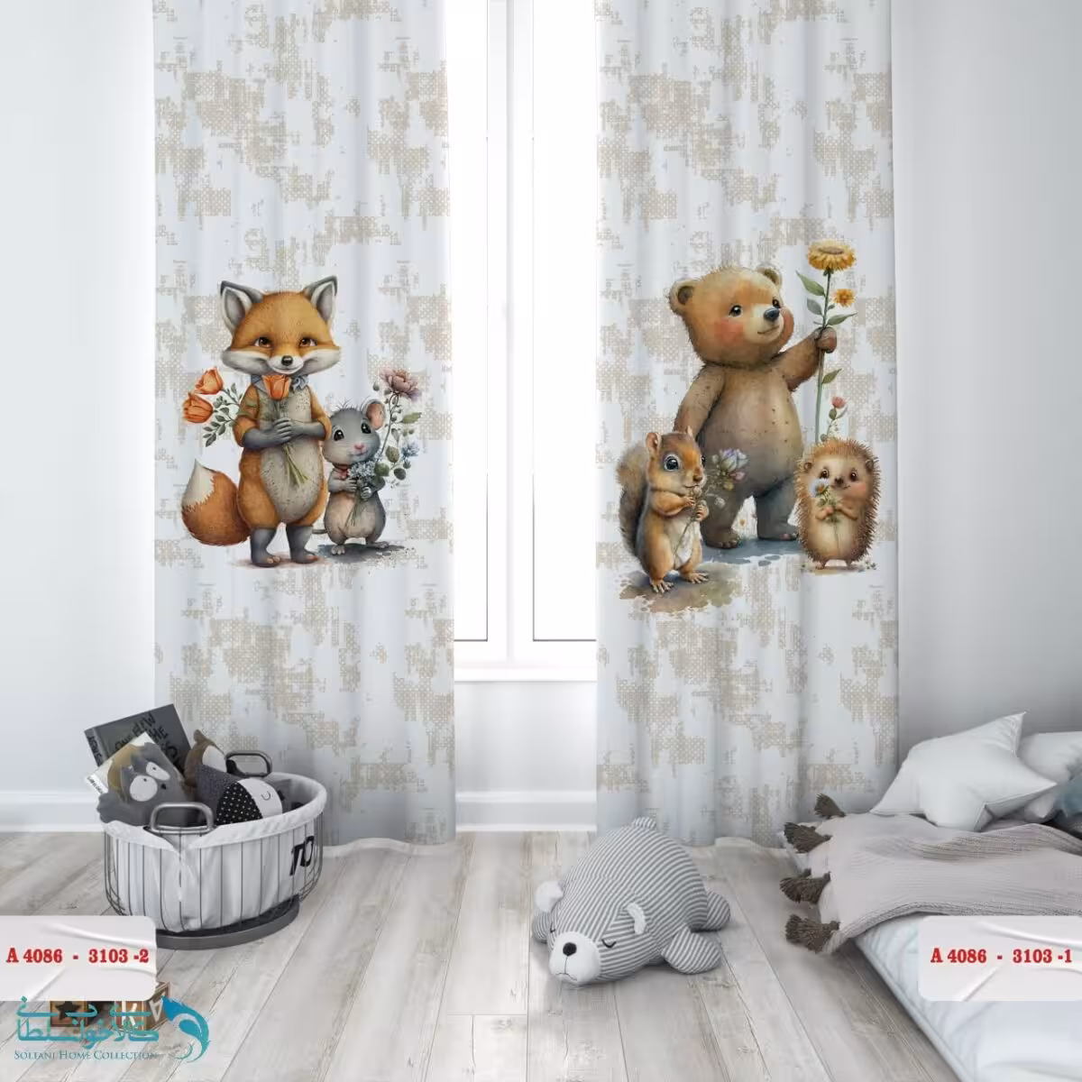 پرده اتاق کودک طرح دوستای خرسی کد A4086