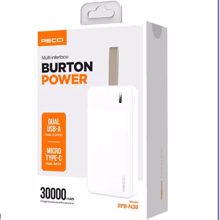 پاوربانک رسی مدل RPB-n38 ظرفیت 30000 میلی آمپر ساعت