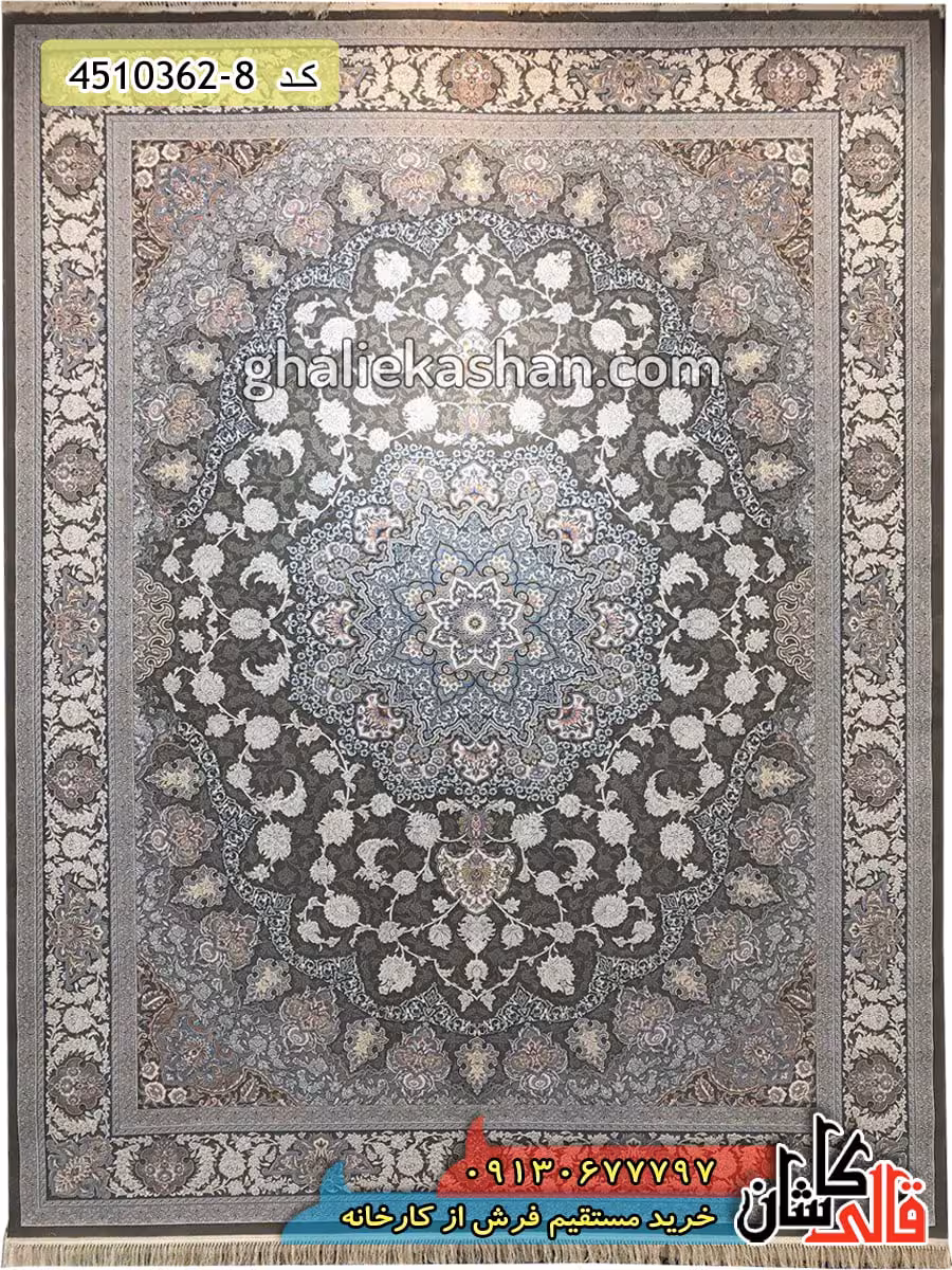 فرش 1200 شانه طرح اصفهان زمینه متالیک کاشان – گل برجسته