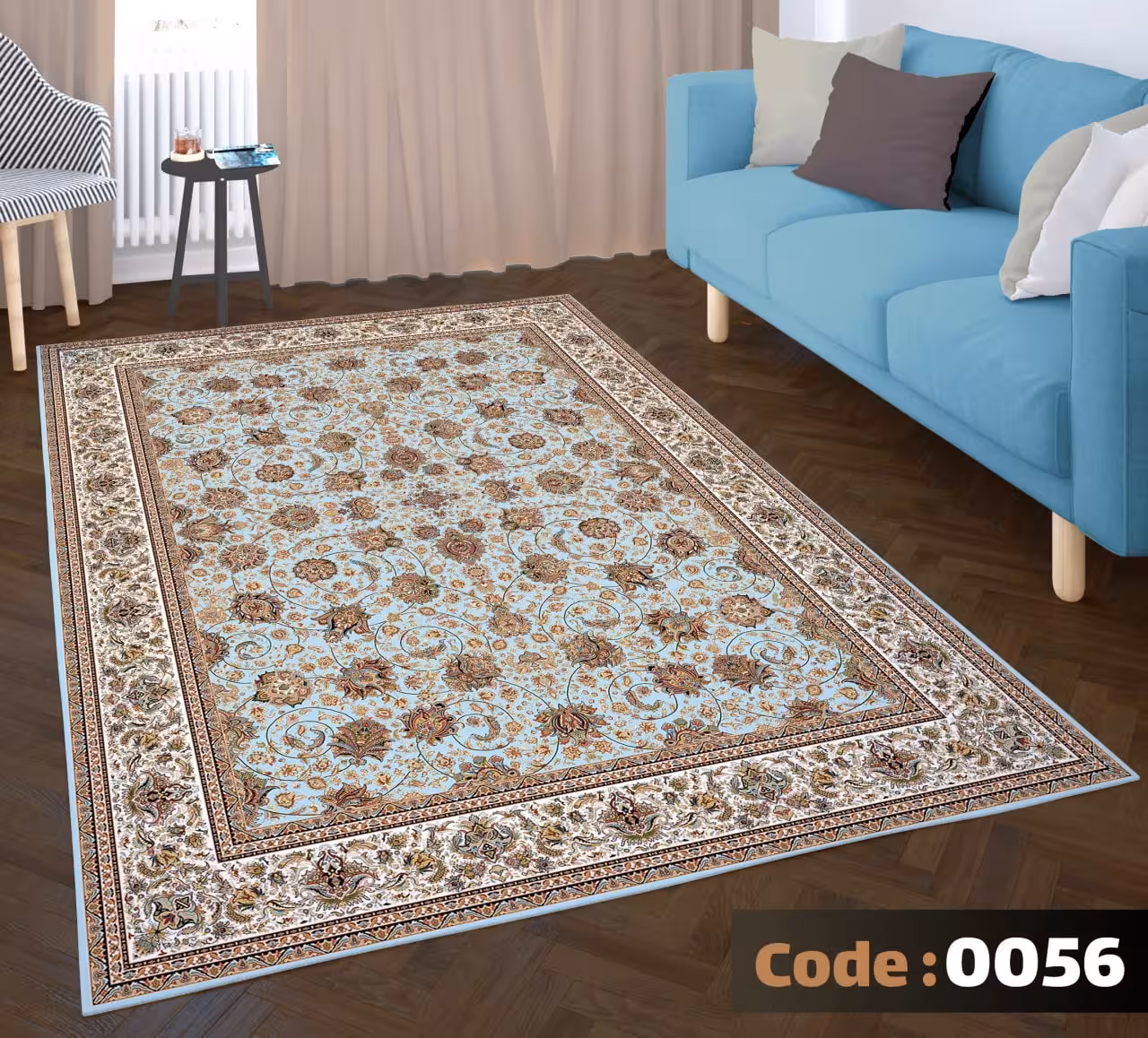 کاورفرش روفرشی دورکشدار گوشه لیفه ای کرم  قهوه ای کد 0056