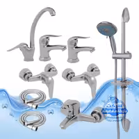 ست 9 عددی شیرآلات برند آیدا صنعت مدل قهرمان اردکی | شیر ظرفشویی دو عدد شیر روشویی شیر حمام دو عدد شیر توالت علم دوش یونیکا دو عدد شلنگ توالت | کروم مات