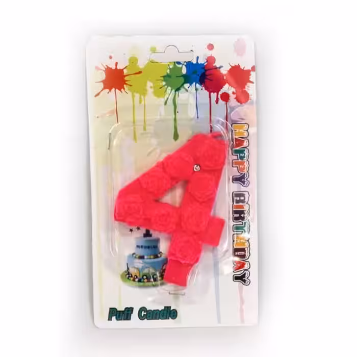 شمع مخملی عدد چهار صورتی