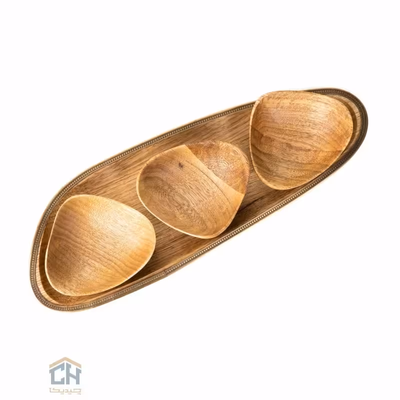 اردو خوری چوب و برنج ست 3 تایی گلدکیش طرح WOOD مدل GK829412
