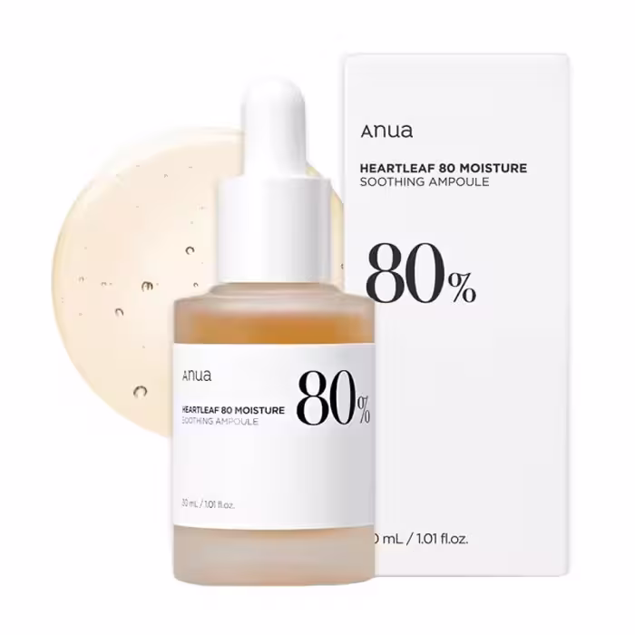 آمپول تسکین دهنده و مرطوب کننده آنوا Anua حاوی عصاره هوتونیا کوردتا مدل Heartleaf 80% حجم 30ml