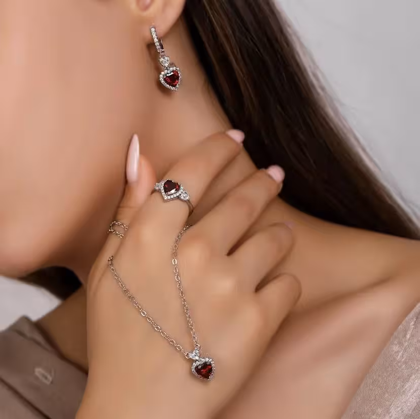 نیمست قلب یاقوت سرخ نقره جواهری کد 00249