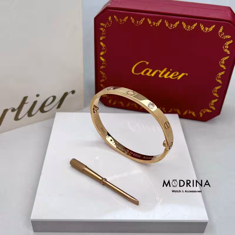 دسبتند لاو کارتیه رزگلد نگین دار سایز 16 Cartier