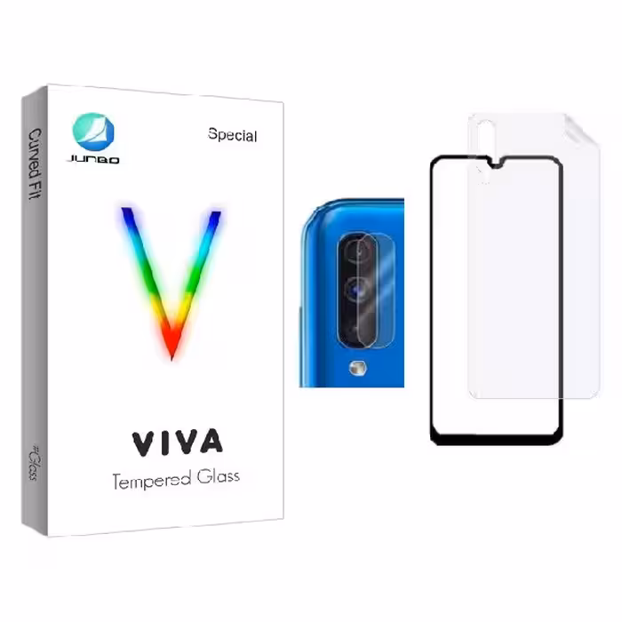 محافظ صفحه نمایش جانبو مدل FUL مناسب برای گوشی موبایل سامسونگ Galaxy A70  به همراه محافظ پشت گوشی و محافظ لنز دوربین