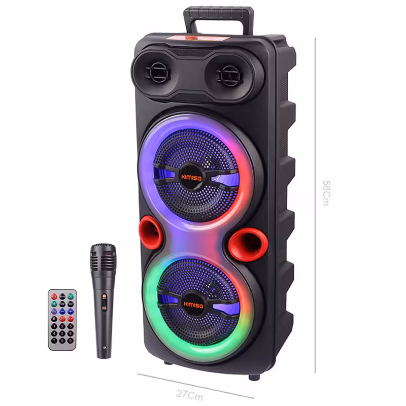 اسپیکر چمدانی بلوتوثی رم و فلش خور Kimiso QS-84   میکروفون و ریموت کنترل