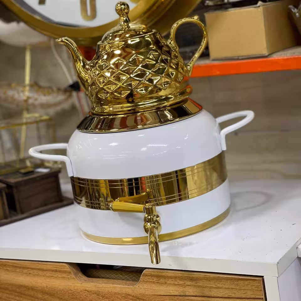 کتری و قوری استیل سفید طلایی