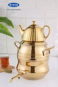 کتری قوری استیل شیر دار کمر باریک طلایی ریور کد 2147