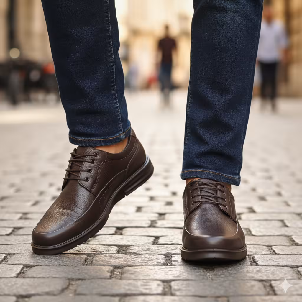 کفش روزمره مردانه چرم طبیعی کد SP187BR رنگ قهوه ای