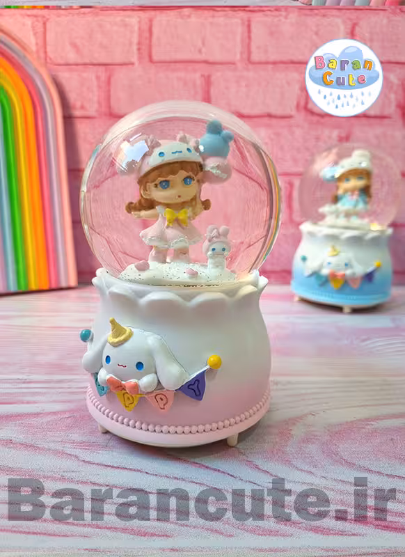 گوی موزیکال پمپی برفی چراغ دار سایز بزرگ طرح دختر و ملودی