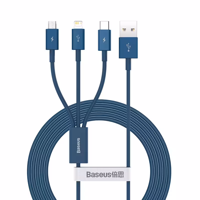 کابل تبدیل USB به لایتنینگ / USB -C / Micro USB باسئوس مدل U-CLM طول 12 متر