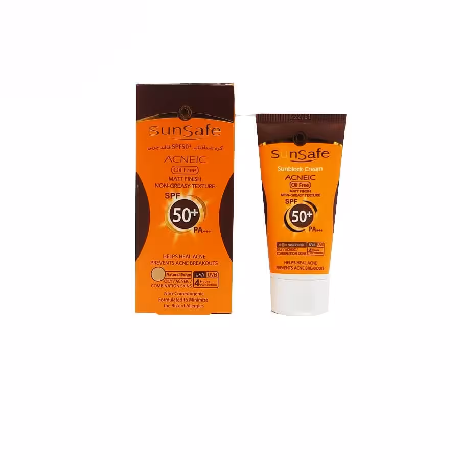 کرم ضد آفتاب SPF50 فاقد چربی رنگی رنگ بژ طبیعی سان سیف