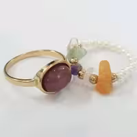 پک انگشتر کار شده با سنگ های طبیعی و مروارید