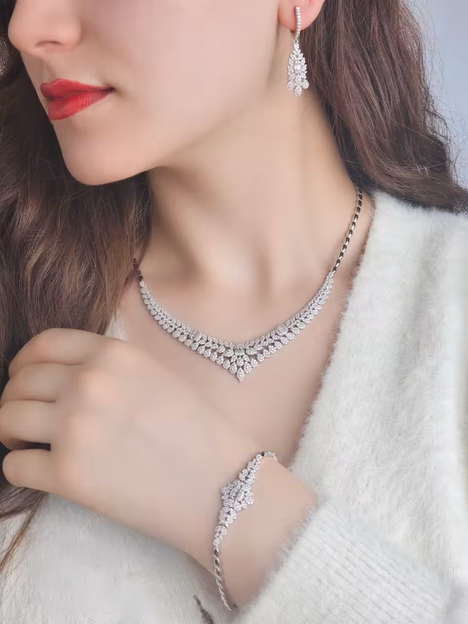 سرویس مجلل نقره جواهری زنانه کد 60664