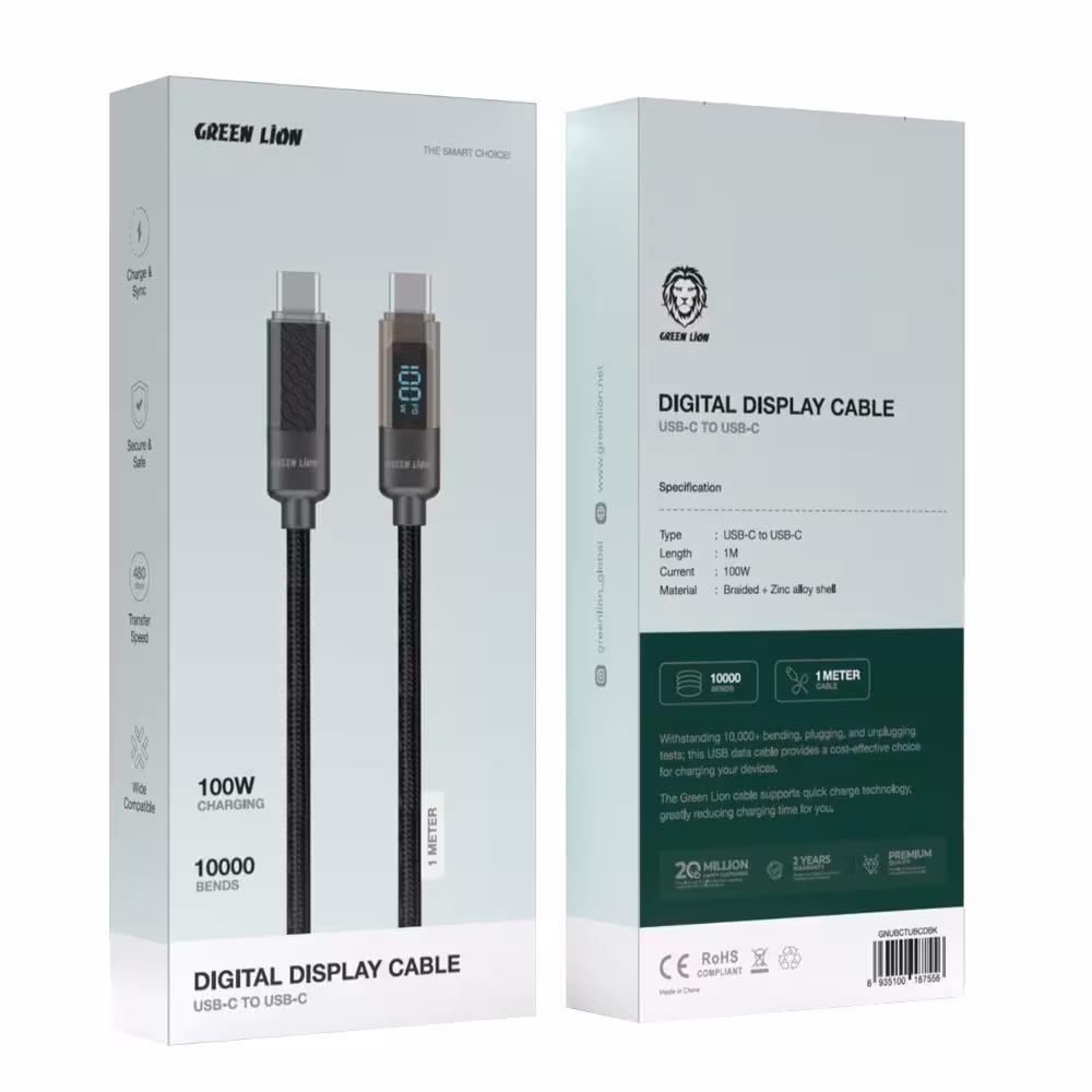 کابل شارژ نمایشگر دیجیتال تایپ سی به تایپ سی گرین Green Digital Display Cable USB-C TO USB-C