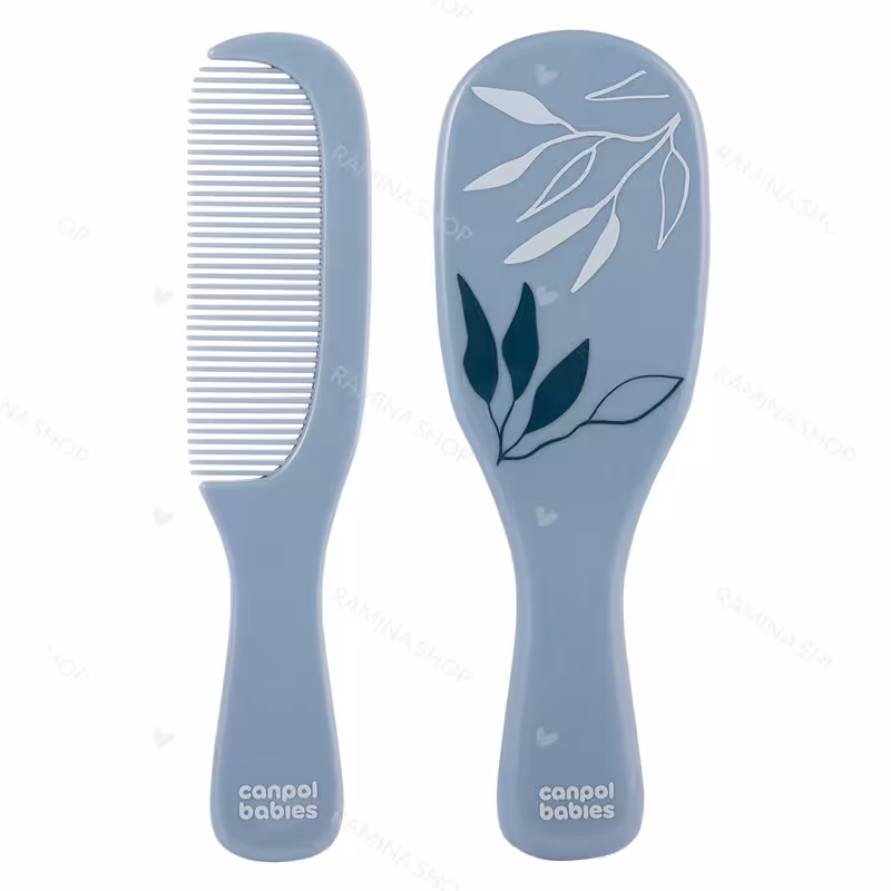 شانه و برس نوزاد پسرانه با الیاف طبیعی طرح گلد آبی کانپول Canpol