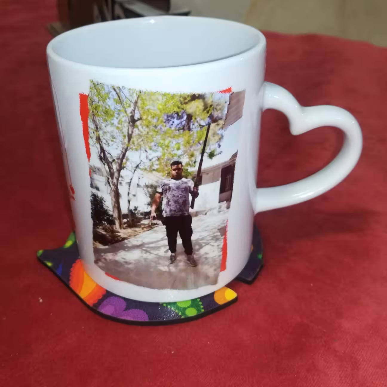 ماگ عاشقانه سرامیکی دسته قلبی با جمله های فانتزی و عکس دلخواه 
