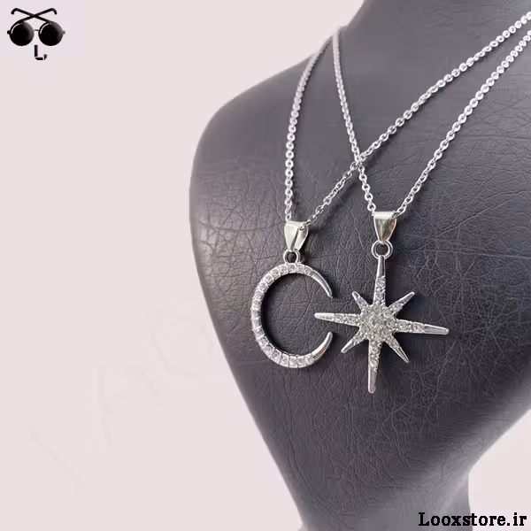 گردنبند ست عاشقانه ماه و خورشید نگین دار