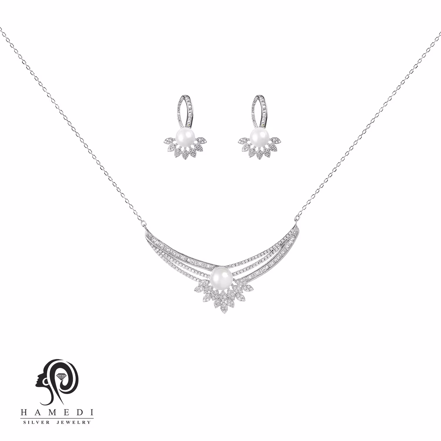 نیم ست نقره زنانه مروارید خور مدل NEC Y1