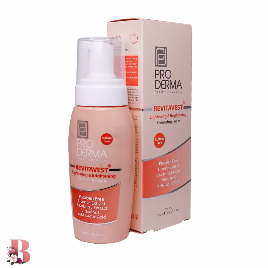 فوم شستشو و روشن کننده پوست صورت پرودرما مدل Revitavest حجم 200 میلی لیتر | Proderma Lightening And Brightening Cleansing Foam Revitavest 200 ml