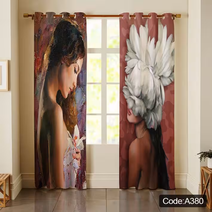 پرده پانچی مخمل چاپی دخترانه کد 380