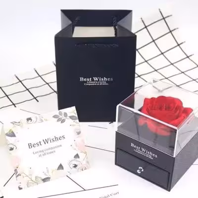 جعبه جواهرات کشویی مشکی وارداتی با رز جاودان